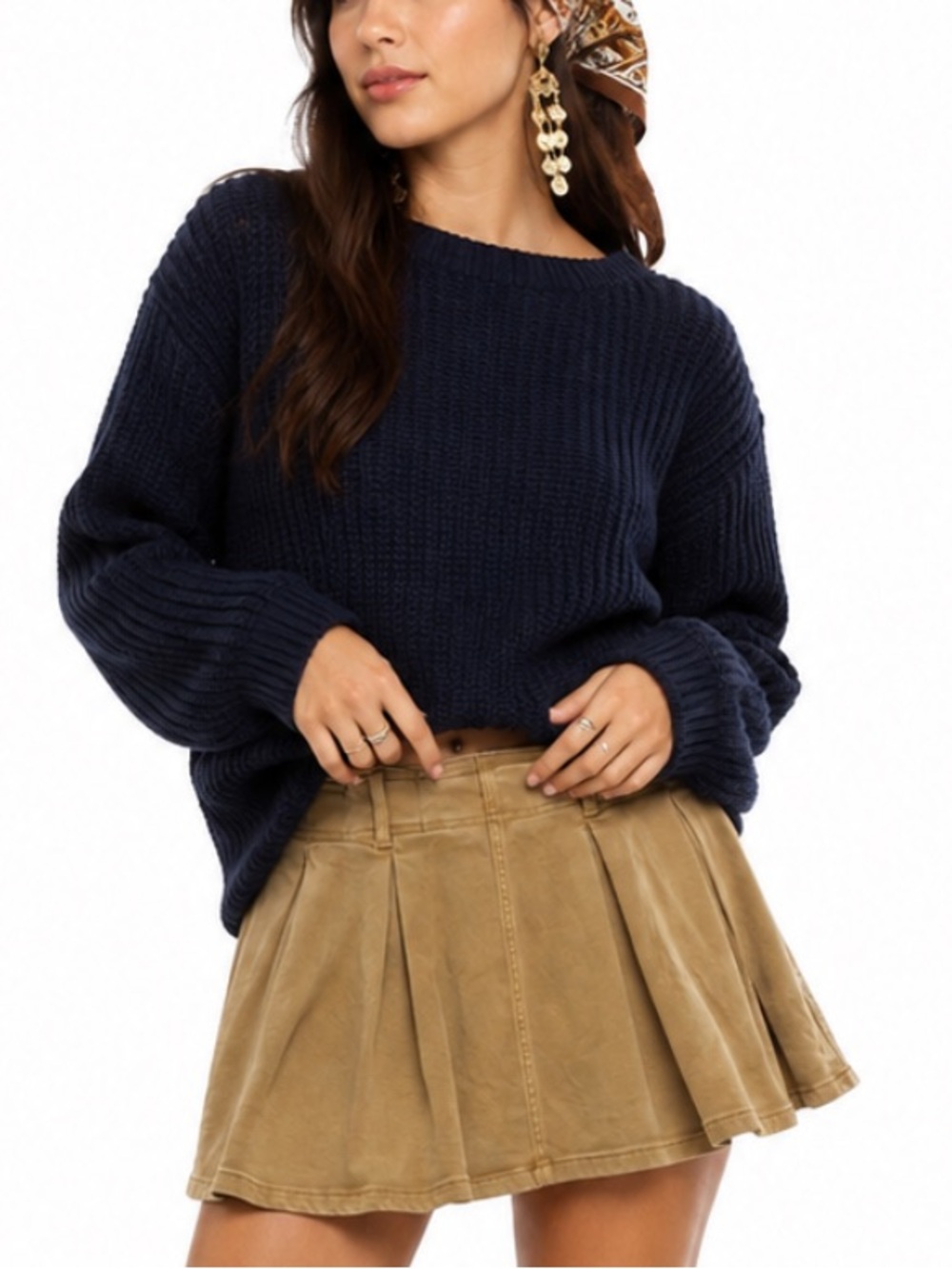 American Eagle Outfitters Y2K Tan Pleated Mini Skort SZ 4 EUC